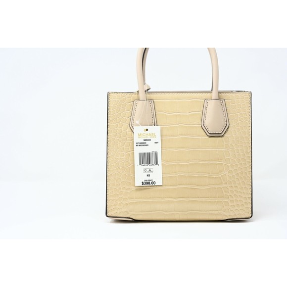Michael Kors MERCER Medium Messenger Snakeskin Leather Crossbody Bag Buff $398 - Picture 6 of 12